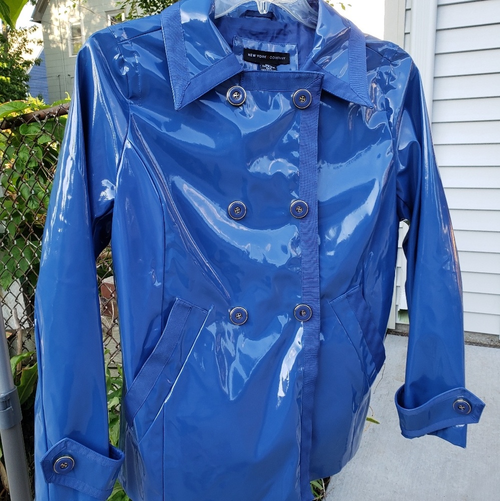 New York & Company Patent Blue Raincoat